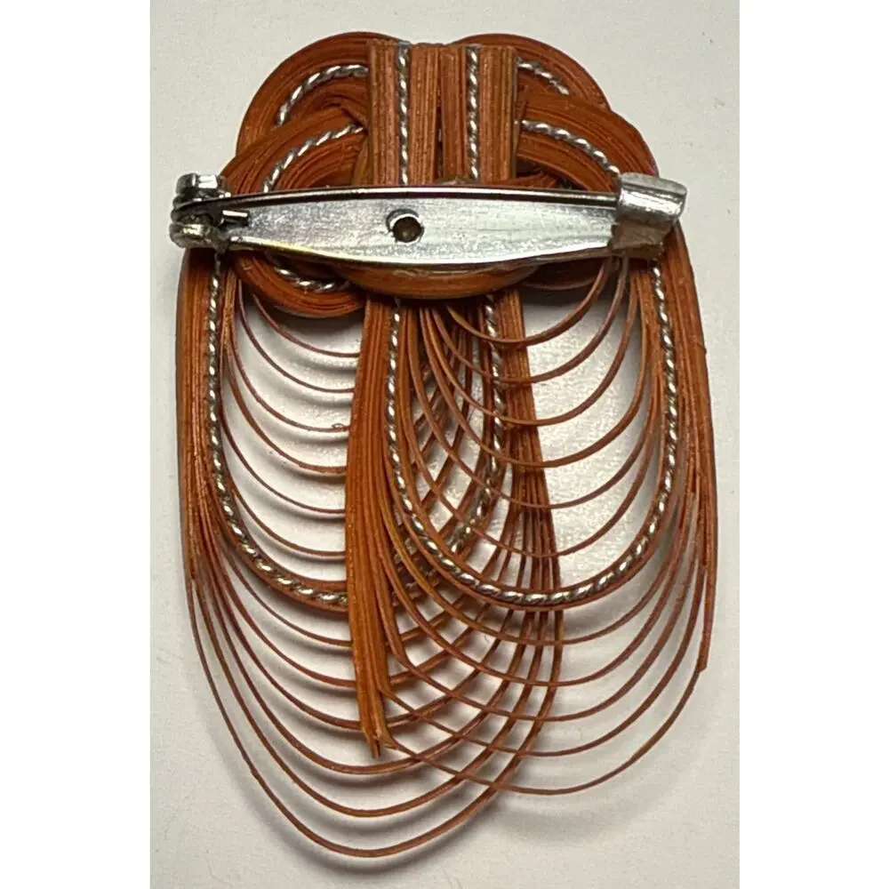 Vintage Bamboo Knotted Brown and Orange‎ Brooch PB146
